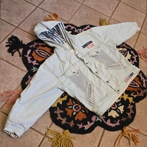 🔥🔥Vintage Y2K Light Blue Hooded Jacket with Striped Lining🔥🔥 Womens M DENIM